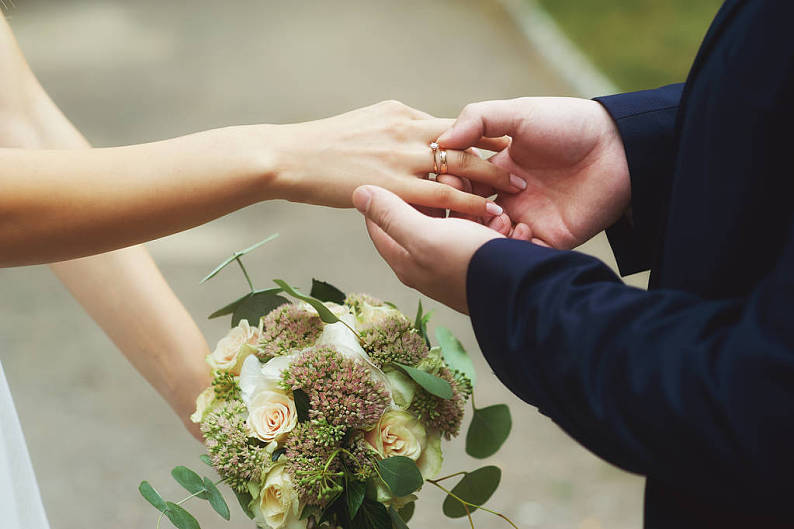 婚礼,情侣,握手,特写,结婚日