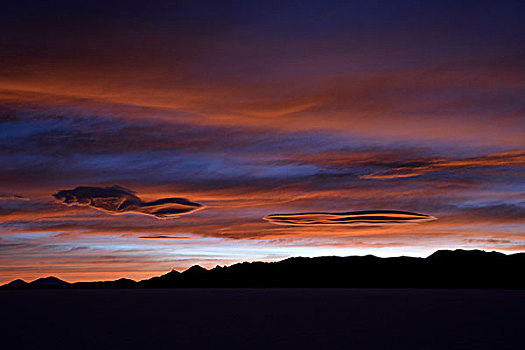彩色,日落,盐湖,乌尤尼盐沼,高原,玻利维亚,南美