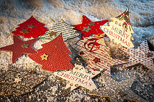 圣诞装饰,星,圣诞树,纸,假的,雪
