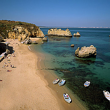 葡萄牙,阿尔加维,海滩,船,石头,大西洋