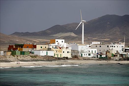 风景,小,渔村,风车,富埃特文图拉岛,西班牙