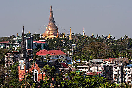 风景,大金塔,仰光,缅甸,亚洲