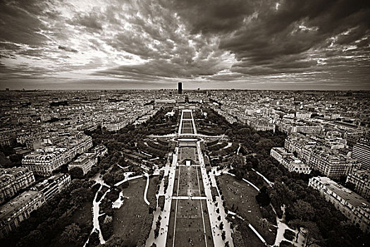 巴黎,城市天际线,屋顶,风景,日落,法国