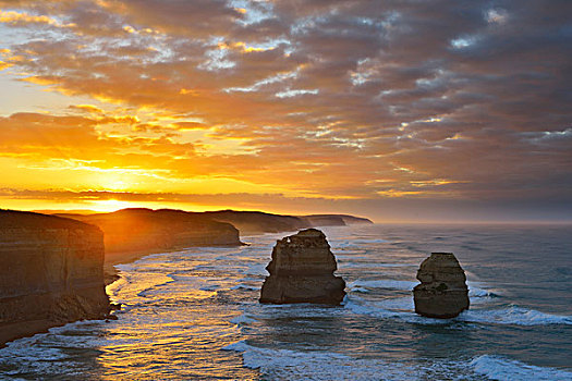 石灰石,堆积,日出,十二门徒岩,海洋,道路,维多利亚,澳大利亚