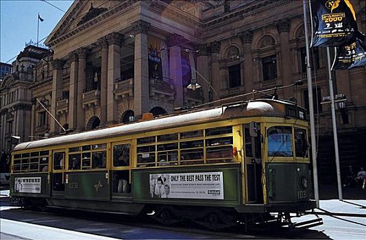 有轨电车,正面,墨尔本,市政厅,街道,维多利亚,澳大利亚