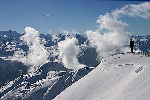 男人,山顶,阿尔卑斯山