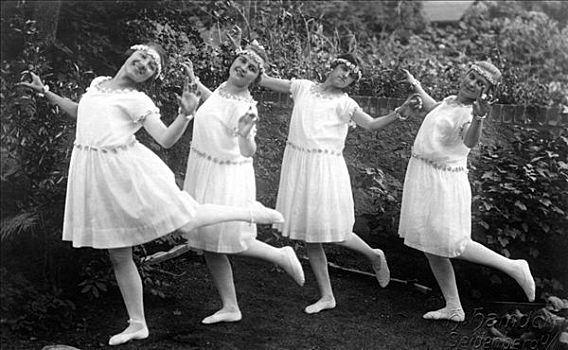 历史,照片,四个,跳舞,女人,20年代