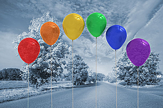 气球,高处,道路