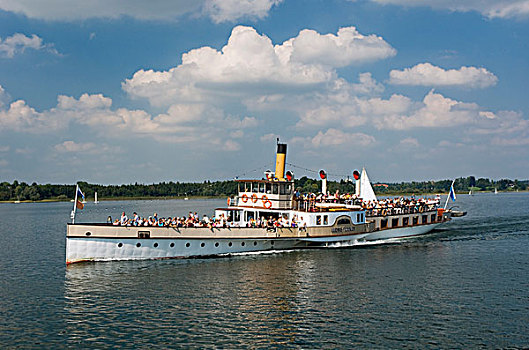 蒸汽船,基姆湖,湖,普里恩,齐姆高,上巴伐利亚,巴伐利亚,德国,欧洲