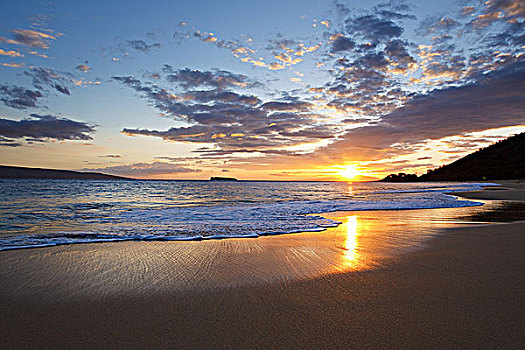夏威夷,毛伊岛,麦肯那,漂亮,日落,上方,海洋,海岸线,莫洛基尼岛,远景