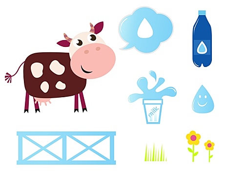 母牛,牛奶,乳业,象征,收集,隔绝,白色背景