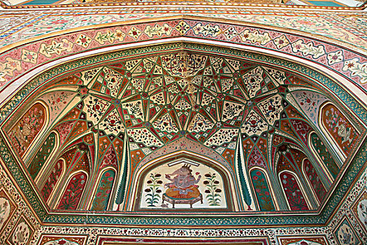 印度,拉贾斯坦邦,斋浦尔,琥珀色,堡垒,室内,壁画