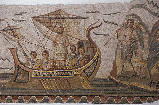 突尼斯,博物馆,罗马,镶嵌图案,船