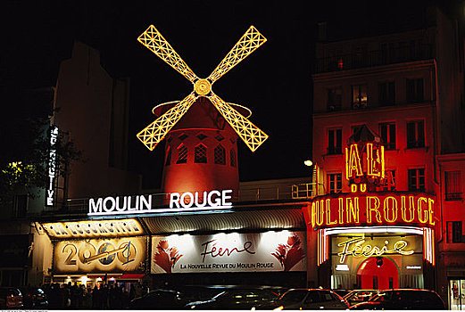 红磨坊,夜晚,巴黎,法国
