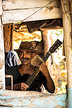 甘蔗,农民,演奏,吉他,特立尼达,圣斯皮里图斯,省,古巴,北美