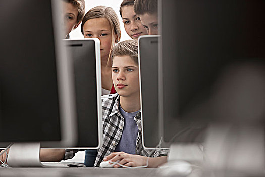 多,年轻人,男孩,女孩,工作,电脑屏幕,班级