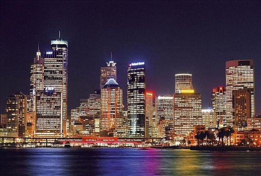 天际线,写字楼,夜晚,圆形码头,悉尼,澳大利亚