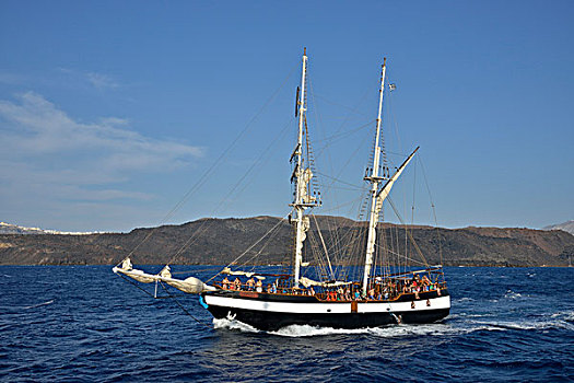 帆船,锡拉岛,基克拉迪群岛,希腊群岛,希腊,欧洲