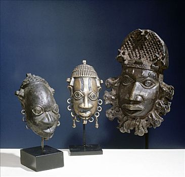 三个,装饰,黄铜,局部,贝宁,首领,尼日利亚