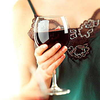 女人,玻璃杯,红酒
