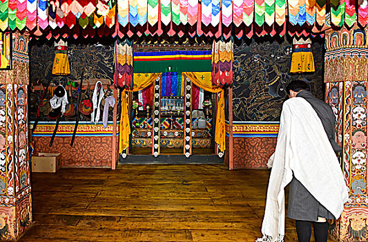 不丹人,男人,祈祷,神圣,神祠,普那卡宗,寺院,要塞,普那卡,地区,不丹,亚洲