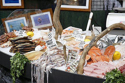 英格兰,伦敦,博罗市场,局部,鱼肉,台案