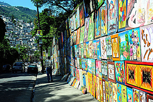 haiti,port,au,prince,artists,selling,colorful,painting,in,the,street
