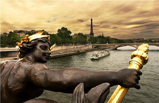 风景,塞纳河,埃菲尔铁塔,雕塑,著名
