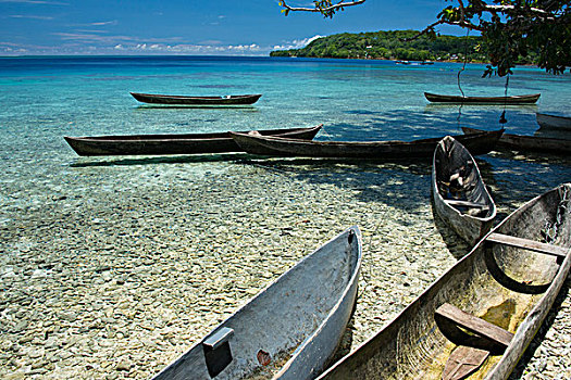 美拉尼西亚,所罗门群岛,圣克鲁斯岛,多,岛屿,清晰,浅,湾,珊瑚,遮盖,海滩,特色,木质,独木舟,大幅,尺寸