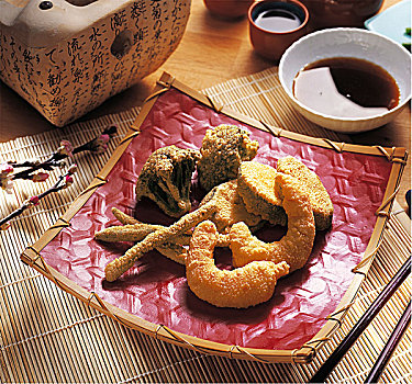 蔬菜,虾,天麸罗,日本,烹饪
