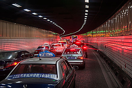 汽车,隧道,塞车,上海,中国,亚洲