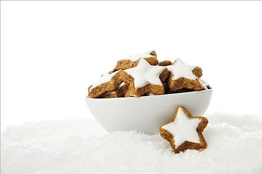 桂皮,星形,饼干,白色,碗,人造,雪
