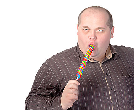 肥胖,男人,享受,棒棒糖