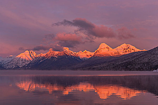 冬天,高山辉,顶峰,高处,麦克唐纳湖,冰川国家公园,蒙大拿,美国