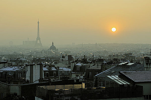 法国,巴黎,日落