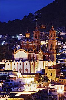 教堂,黎明,塔斯科,墨西哥