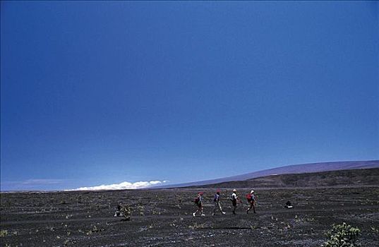 人,跋涉,游客,火山,地点,国家公园,夏威夷,夏威夷大岛,美国,太平洋