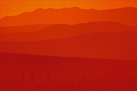 山脉,红色,日落,夏天,橙色,剪影