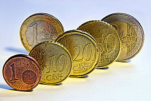 欧元硬币,1分,10美分,分币,1欧元,欧元