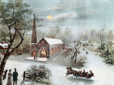 教堂,冬季,18世纪,艺术家,未知