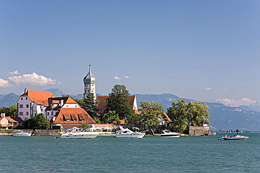 教堂,城堡,半岛,靠近,瓦斯伯格,康士坦茨湖,巴伐利亚,德国,欧洲