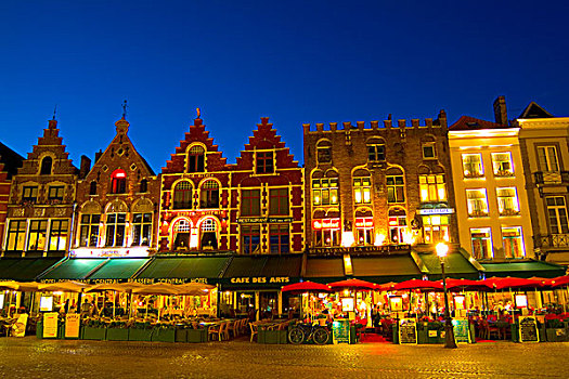 比利时,夜晚,照片,彩色,咖啡馆,市场,市区,布鲁日