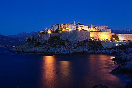 城堡,夜晚,科西嘉岛,法国,欧洲