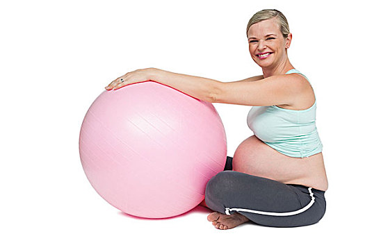 微笑,孕妇,粉色,健身球