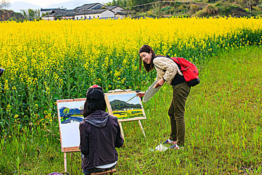 写生,绘画,田园,春色,油菜花,女孩