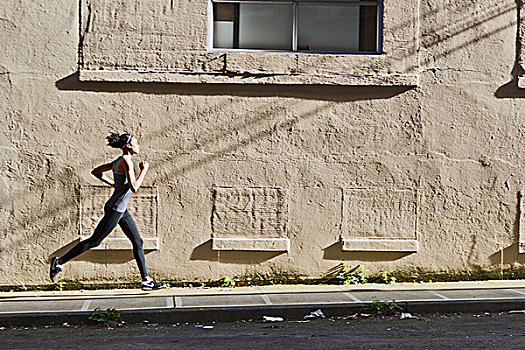 女人,慢跑,向上,街道