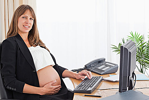 可爱,孕妇,工作,电脑
