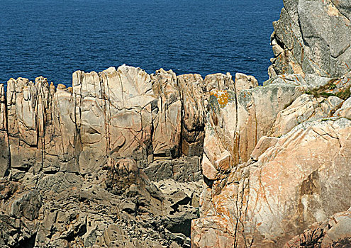 布列塔尼半岛,法国,沿岸,岩石构造