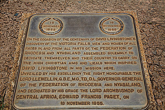 牌匾,纪念,发现,欧洲,风景,维多利亚瀑布,十一月,津巴布韦,非洲
