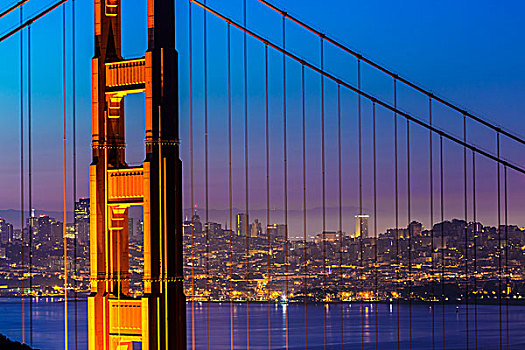 金门大桥,旧金山,日落,线缆,加利福尼亚